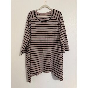 Lane Bryant Striped Asymmetrical Tunic Top 3/4 Sleeve Pink Black Plus Size 26/28
